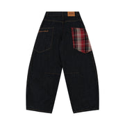 Scottish Plaid Splicing Arc Wide Baggy Jeans