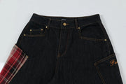 Scottish Plaid Splicing Arc Wide Baggy Jeans